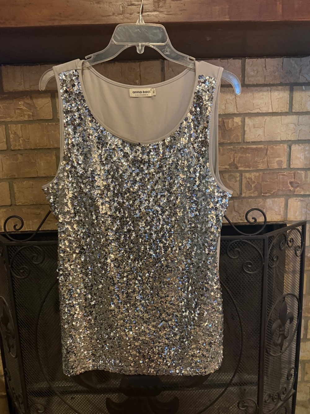 Anna-Kaci Silver Sequin Tank Top